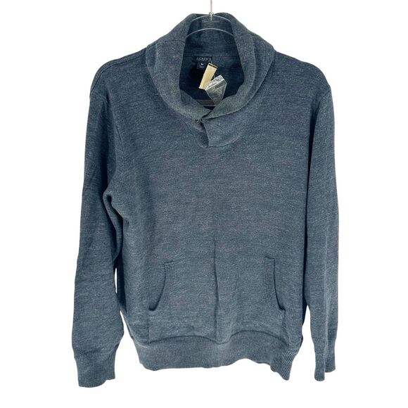 J Crew Sweater Mens Medium Gray Cowl Neck Pullover Pocket Cotton Knit NEW - Picture 1 of 16